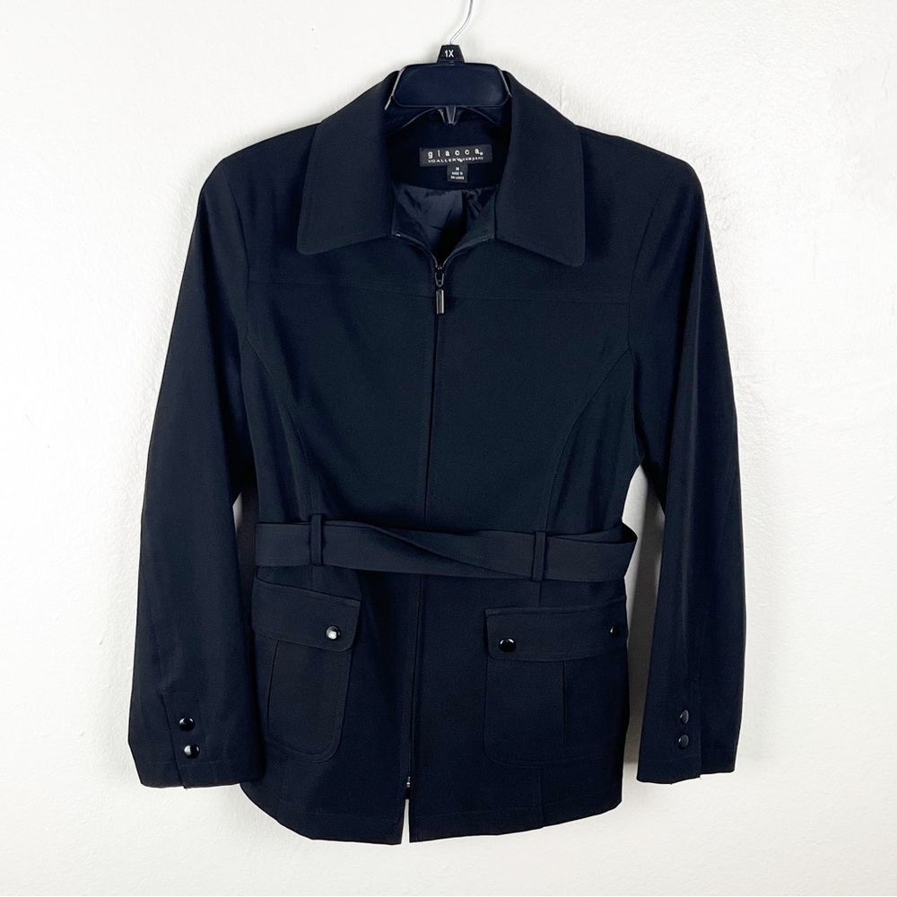 GIACCA By Gallery Black Lined Front Zipper Belted Waist Jacket, Size Medium